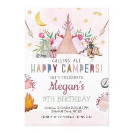 Small Girl Camp Party Invitation Camp Out Birthday Front View