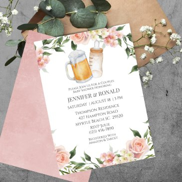 girl couples co ed pink floral baby shower  invitation