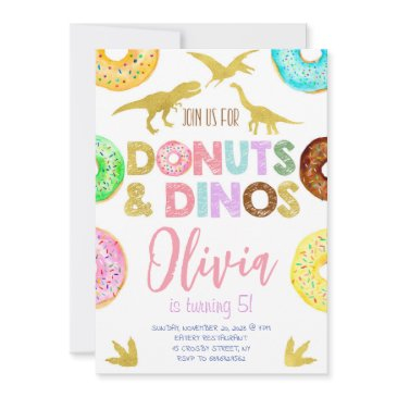 girl dinosaurs and donuts birthday invitation