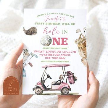 girl pink golf cart outdoor birthday invitation