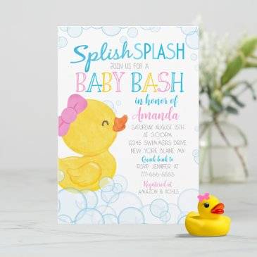 girl rubber duck splish splash baby shower invitation