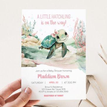girl sea turtle baby shower invitation