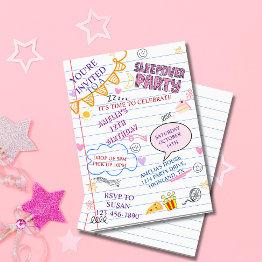 Small Girl Sleepover Party Teen Kids Slumber Birthday In Invitation Front View