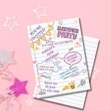 girl sleepover party teen kids slumber birthday in invitation