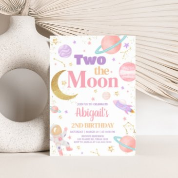 girl two the moon birthday party invitation