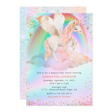 girl unicorn with wings whimsical baby shower invitation