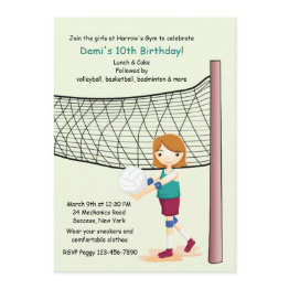 Small Girl Volleyball Player Birthday Party Invitations Front View