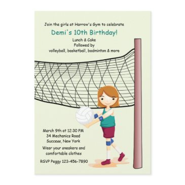 girl volleyball player birthday party invitations