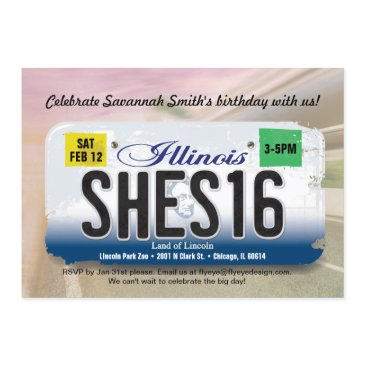 girl's 16th birthday illinois license invitation
