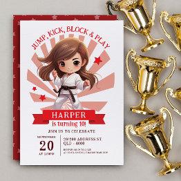 Small Girl's Karate Martial Arts Birthday Party Invitation Front View