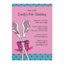 Small Girls Lacrosse Themed Birthday Invitations Front View