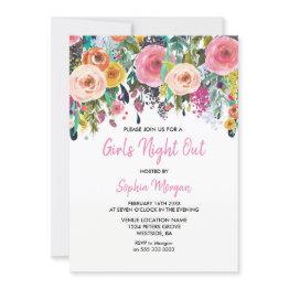 Small Girls Night Out Invitation Pink Floral Sublime Front View