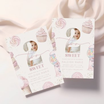 girls' pink two sweet candy ice cream 2nd birthday invitation