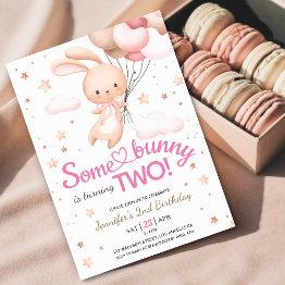 Small Girls Some Bunny Is Two! Bunny 2nd Birthday Invitation Front View