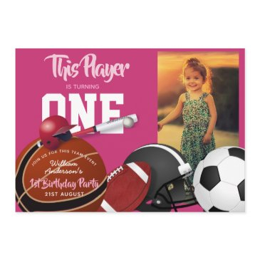 girls sports 1st birthday baseball pink invites