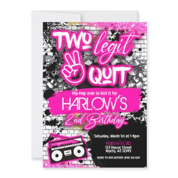 girl's two legit two quit hip hop invitation