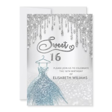 girly chic dress drips silver glittery ombre invitation
