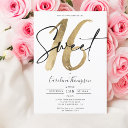 girly chic gold border script photo sweet 16 invitation