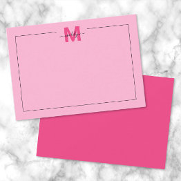Small Girly Hot Pink Script Name Monogram Note Invitations Front View