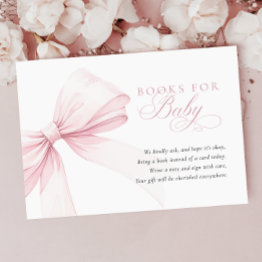 Small Girly Pink Bow Baby Shower Books For Baby Enclosure Invitations Front View