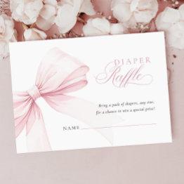 Small Girly Pink Bow Baby Shower Diaper Raffle Enclosure Invitations Front View