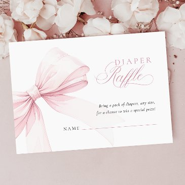 girly pink bow baby shower diaper raffle enclosure invitations