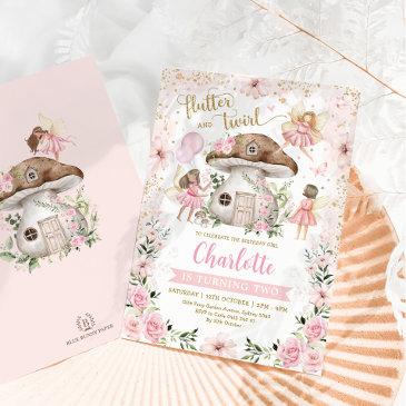 girly pink gold fairy garden birthday party invitation