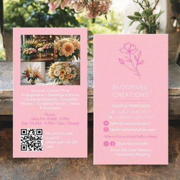 girly pink minimalist florist photos qr code business invitations