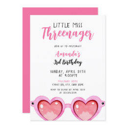 Small Girly Pink Sunglasses Threenager 3rd Birthday Invitation Front View
