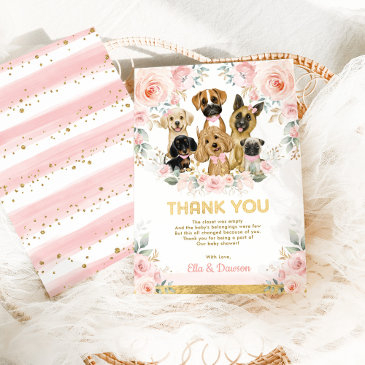 girly puppy baby shower blush pink floral dogs thank you invitations