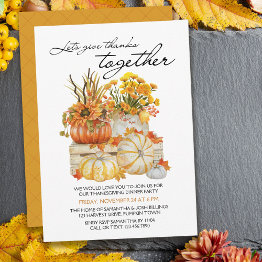 Small Give Thanks Together Pumpkin Thanksgiving Dinner Invitation Front View