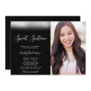 glam black and white sweet 16 photo invitation