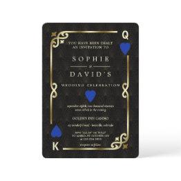 Small Glam Blue Casino Las Vegas Poker Wedding Invitation Front View