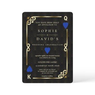 glam blue casino las vegas poker wedding invitation