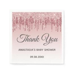 Small Glam Blush Pink Gold Glitter Thank You Baby Shower Napkins Front View