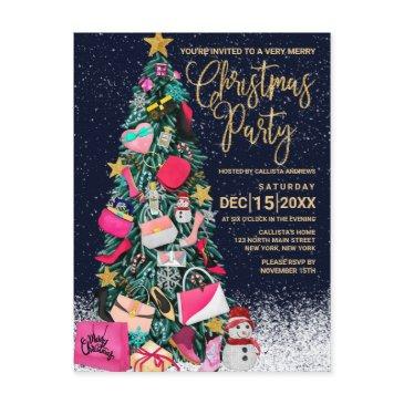 glam girly shoes purse makeup christmas tree holiday postinvitations