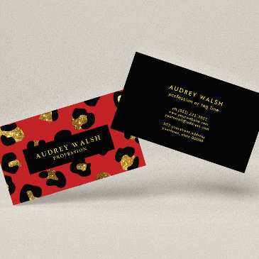glam glitter gold red leopard print luxury business invitations