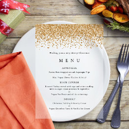 Small Glam Gold Faux Glitter Christmas Party Menu Acrylic Invitations Front View