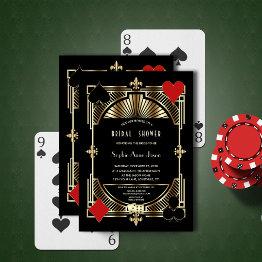 Small Glam Gold Fleur-de-lis Gatsby Style Bridal Shower Invitation Front View