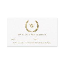 Small Glam Gold Floral Laurel Wreath Initial Appointment Business Invitations Front View