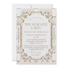 Small Glam Great Gatsby White 20s New Years Eve Party Invitation Front View
