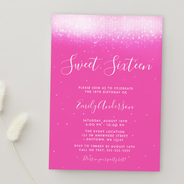 glam hot pink sweet 16 invitation
