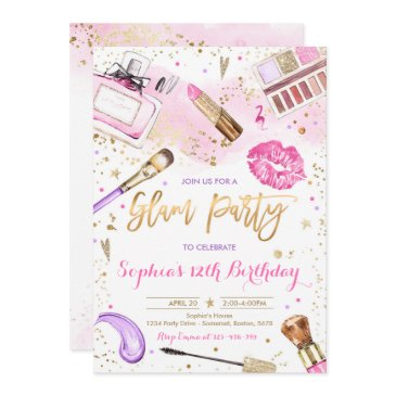 glam makeup birthday party blush pink spa party invitation
