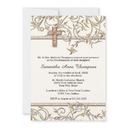 Small Glam Old Hollywood Regency Girl Cross Confirmation Invitation Front View