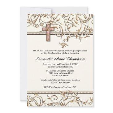 glam old hollywood regency girl cross confirmation invitation