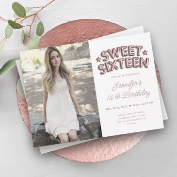 glam photo rose gold white balloons sweet 16 invitation
