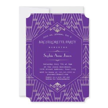 glam purple silver great gatsby bachelorette party invitation