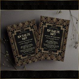 Small Glam Roaring 1920's Great Gatsby New Year's Eve Invitation Front View