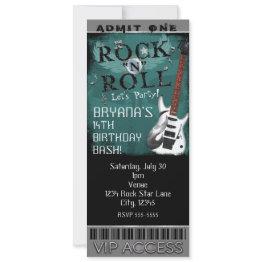 Small Glam Rock N Roll Star Birthday Ticket Vip Party Invitation Front View