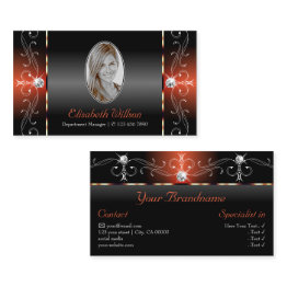 Small Glamorous Black Brown Squiggled Jewels With Photo Business Invitations Front View